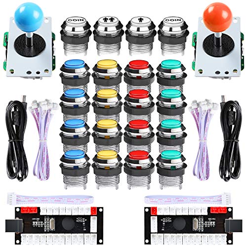 Hikig Kit Arcade LED DIY 2 Joueurs – 2 Encodeurs USB, 2 Joysticks, 20 Boutons LED – Pour PC, Windows, MAME, Raspberry Pi